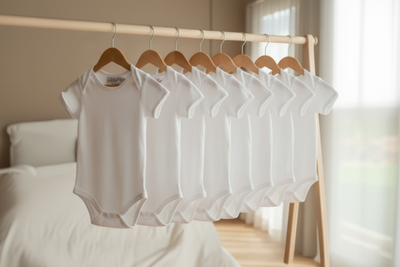 Folded Nolhill Pima cotton newborn garments, properly cared for and stored