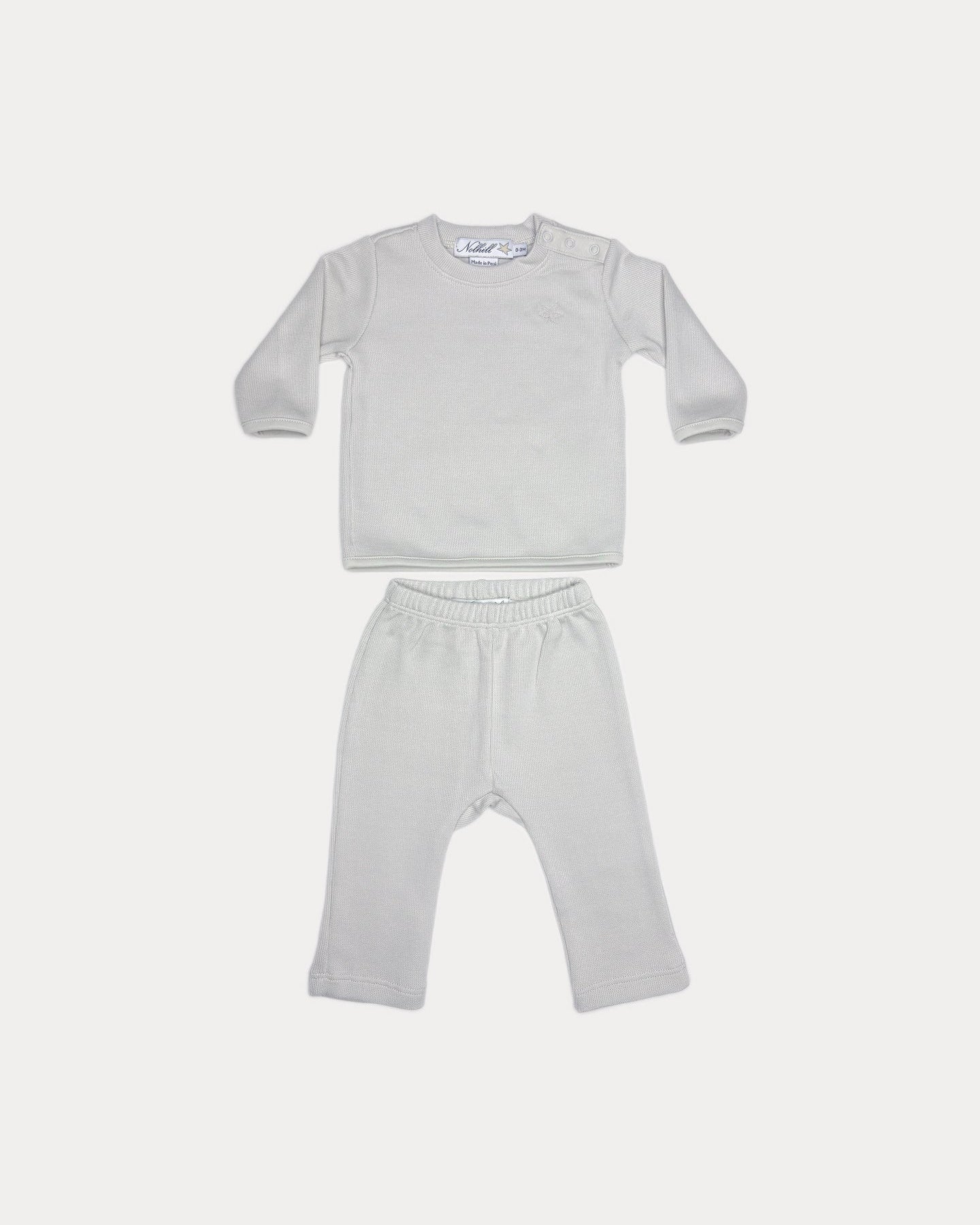Quill-gray, premium Pima cotton layette set, front view
