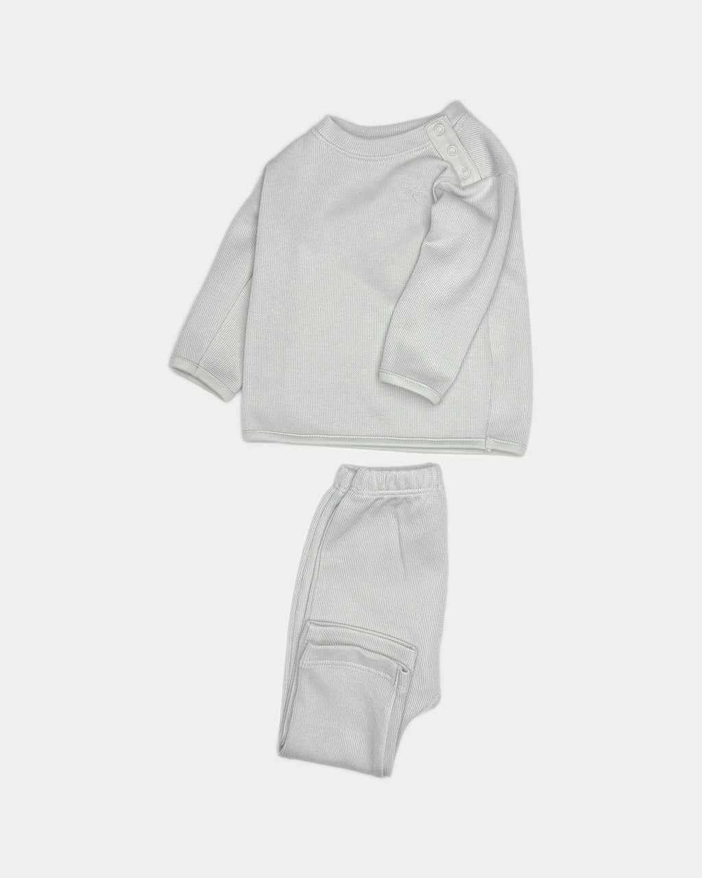 Quill-gray, premium Pima cotton layette set, front view