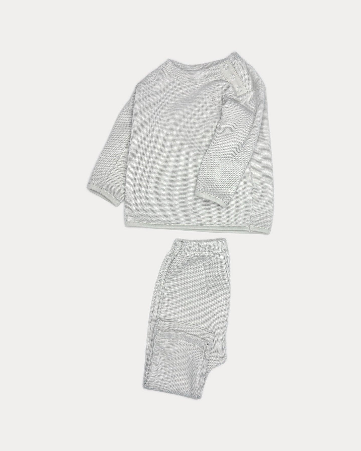 Quill-gray, premium Pima cotton layette set, front view