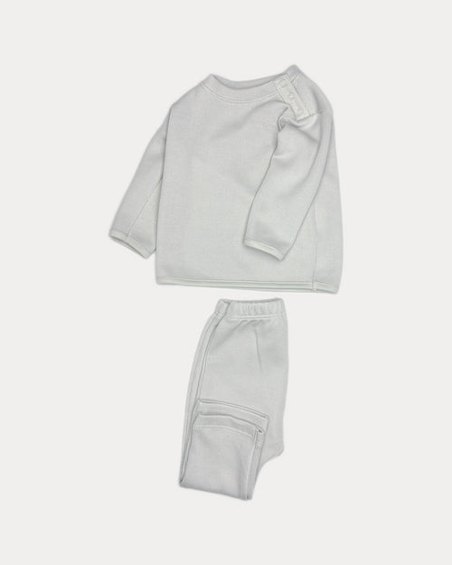 Quill-gray, premium Pima cotton layette set, front view