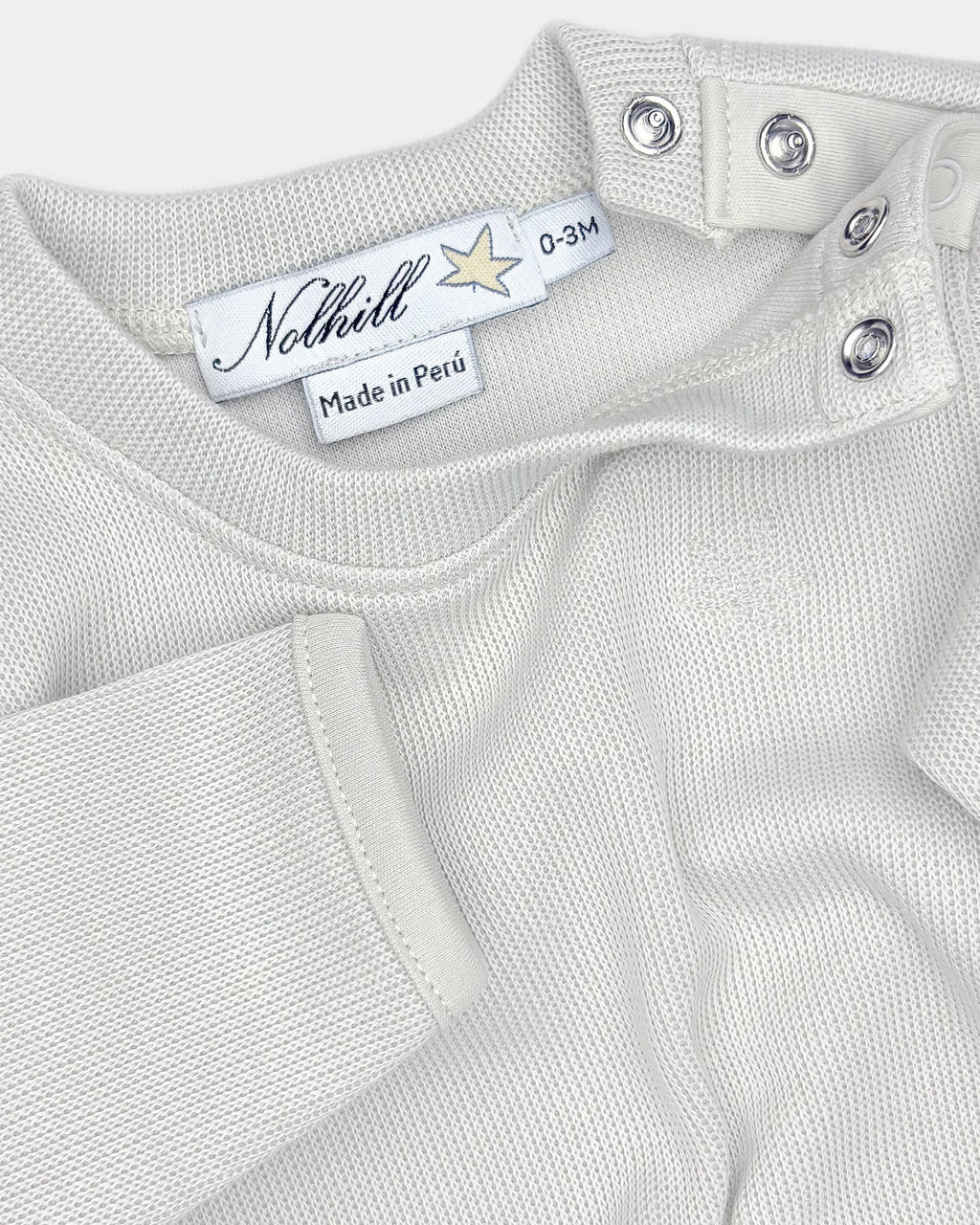 Quill grey, White, Oatmeal, close up detail, embroidered finish