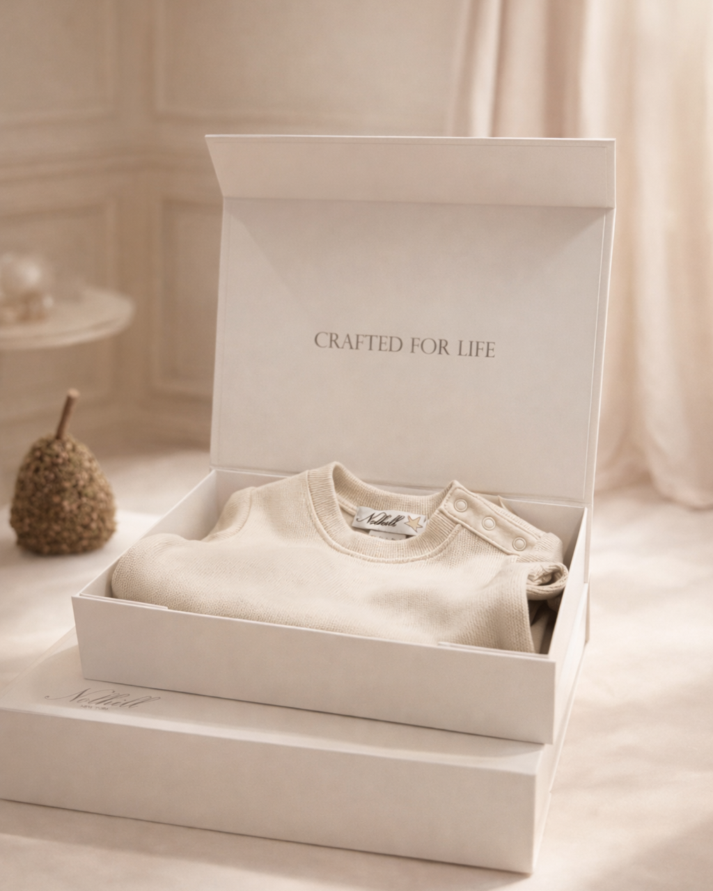 carousel Lifestyle image of Nolhill Enzo Piqué layette set for newborns pima cotton