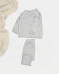 Quill-gray, Nolhill Enzo 2-piece Piqué layette set in heather grey Pima cotton with shoulder snaps, side view