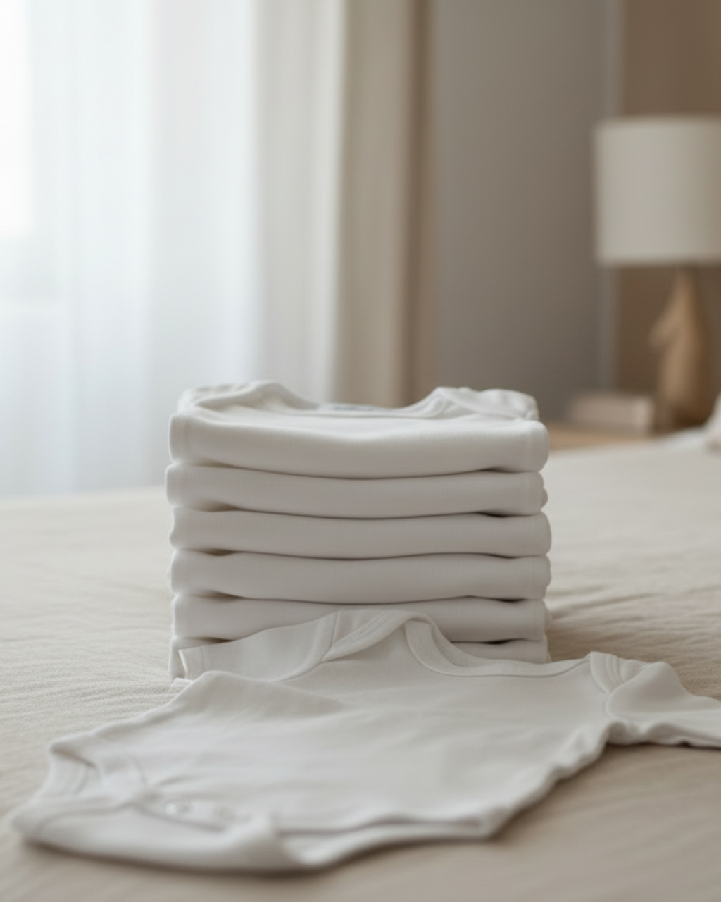 white, Lifestyle Nolhill Greenwich 7-day bodysuit rotation set in Pima cotton, front view