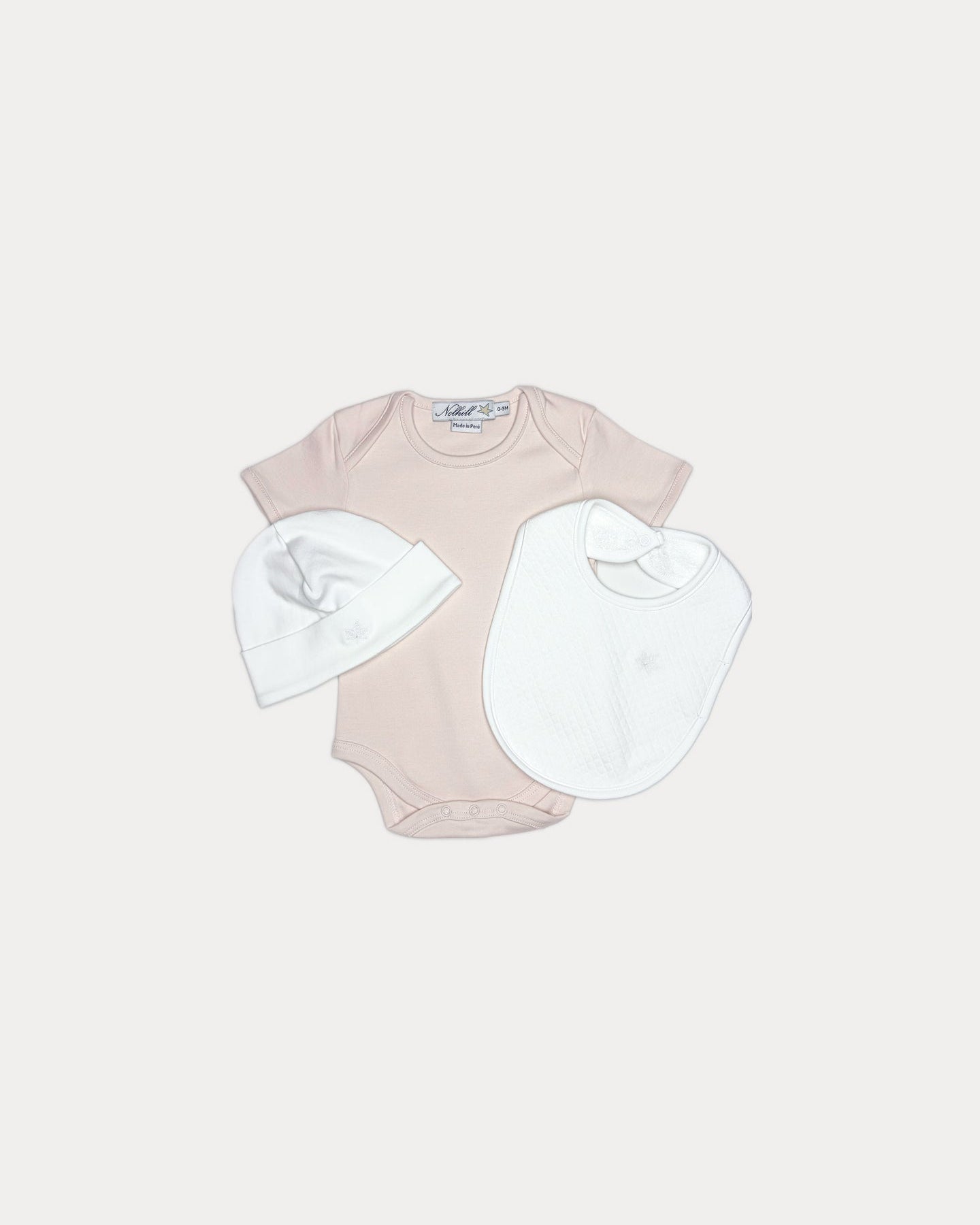 Oatmeal, Nolhill Starter 3-piece newborn essentials set with bodysuit, beanie and bib in Pima cotton